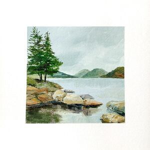 8x8 Maine Original Oil Painting Acadia Jordan Pond Landscape Bubbles Art Signed